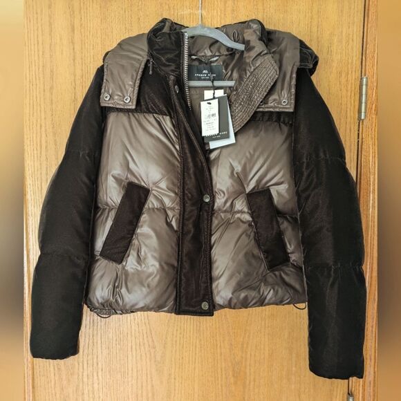 NWT Andrew Marc New York Down Puffer Jacket Coat Womens Small Brown Remvble Hood - Picture 1 of 12